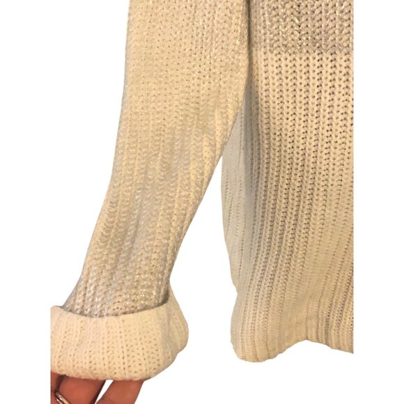 Chicos Silver Cream Crewneck Pullover Glitz Zipper Back Sweater Sz M - Picture 4 of 14